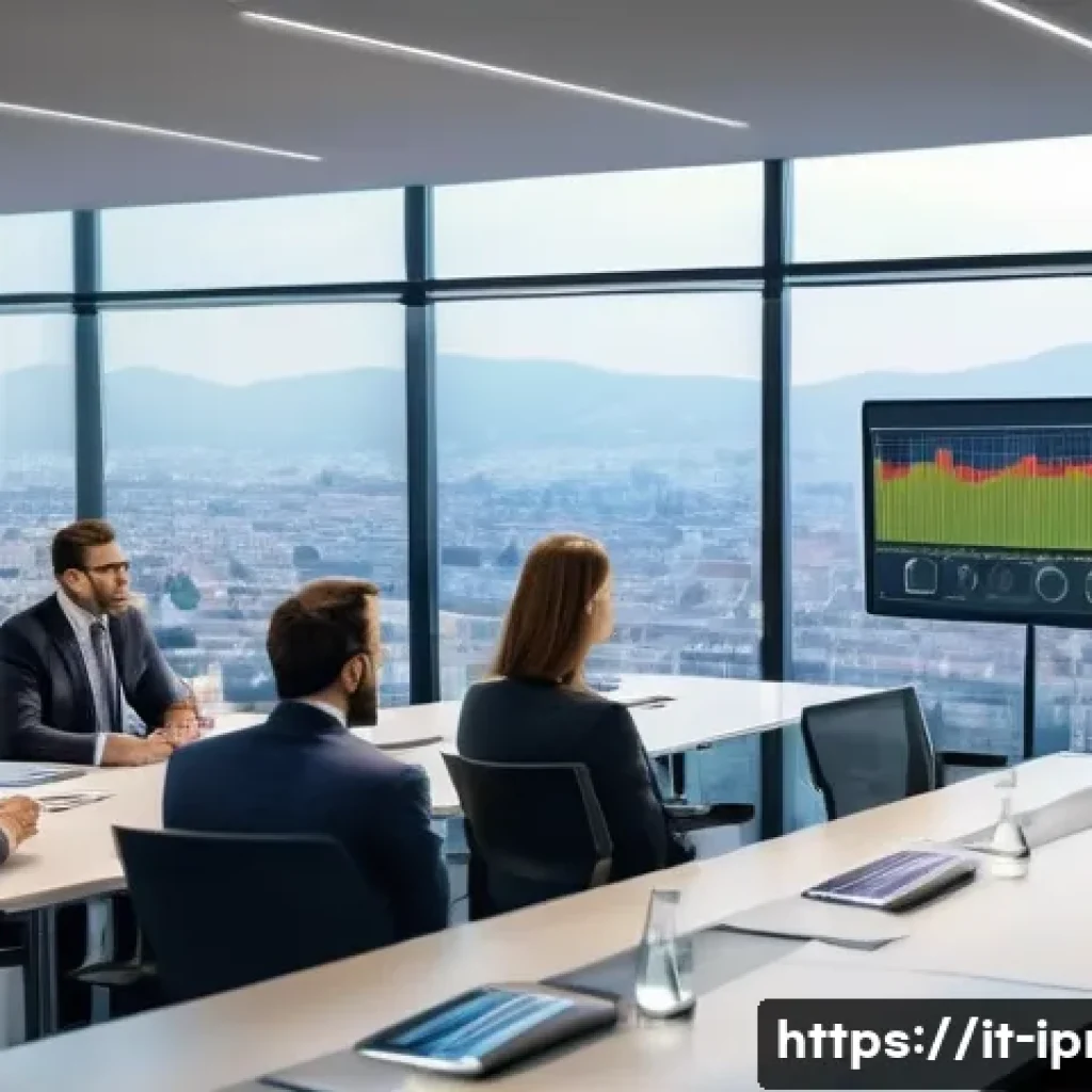 구매조달 직무의 주요 역할과 책임 - A professional business meeting scene in a modern Italian office, showcasing a diverse group of proc...