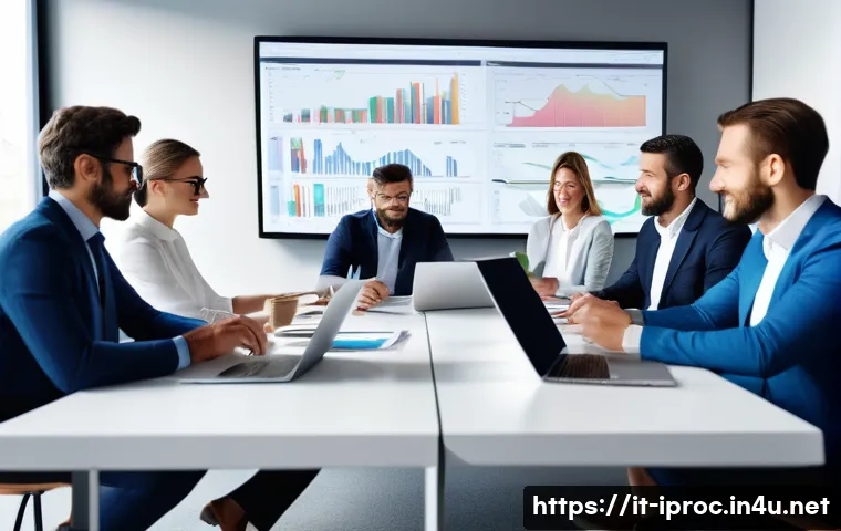 구매조달사 커리어 전환 사례 - A modern Italian office environment showing a diverse group of procurement specialists and buyers co...