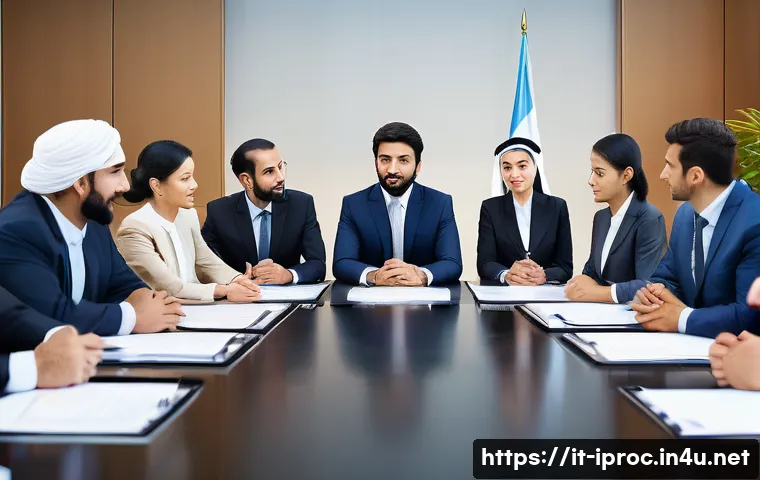 글로벌 구매조달에서의 문화적 차이 극복하기 - A professional international business meeting scene depicting a diverse group of people from Western...