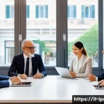 구매조달사로서 커뮤니케이션 능력 향상법 - A professional business meeting scene in a modern Italian office, featuring diverse suppliers and bu...